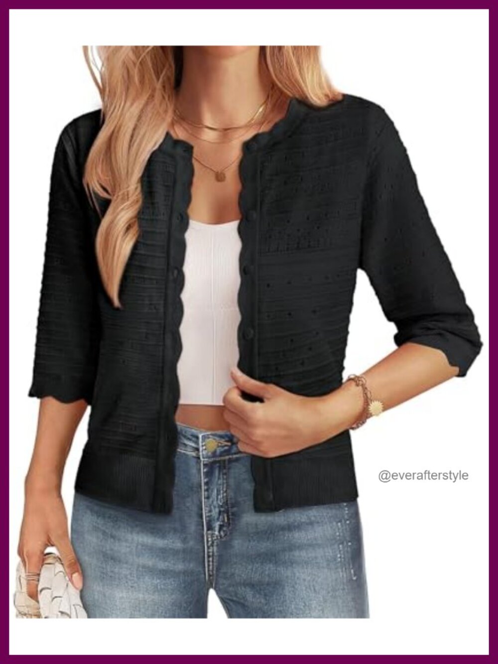 3/4 Sleeve Cropped Cardigan Sweater Lightweight Crochet Button Down Knit Shrug